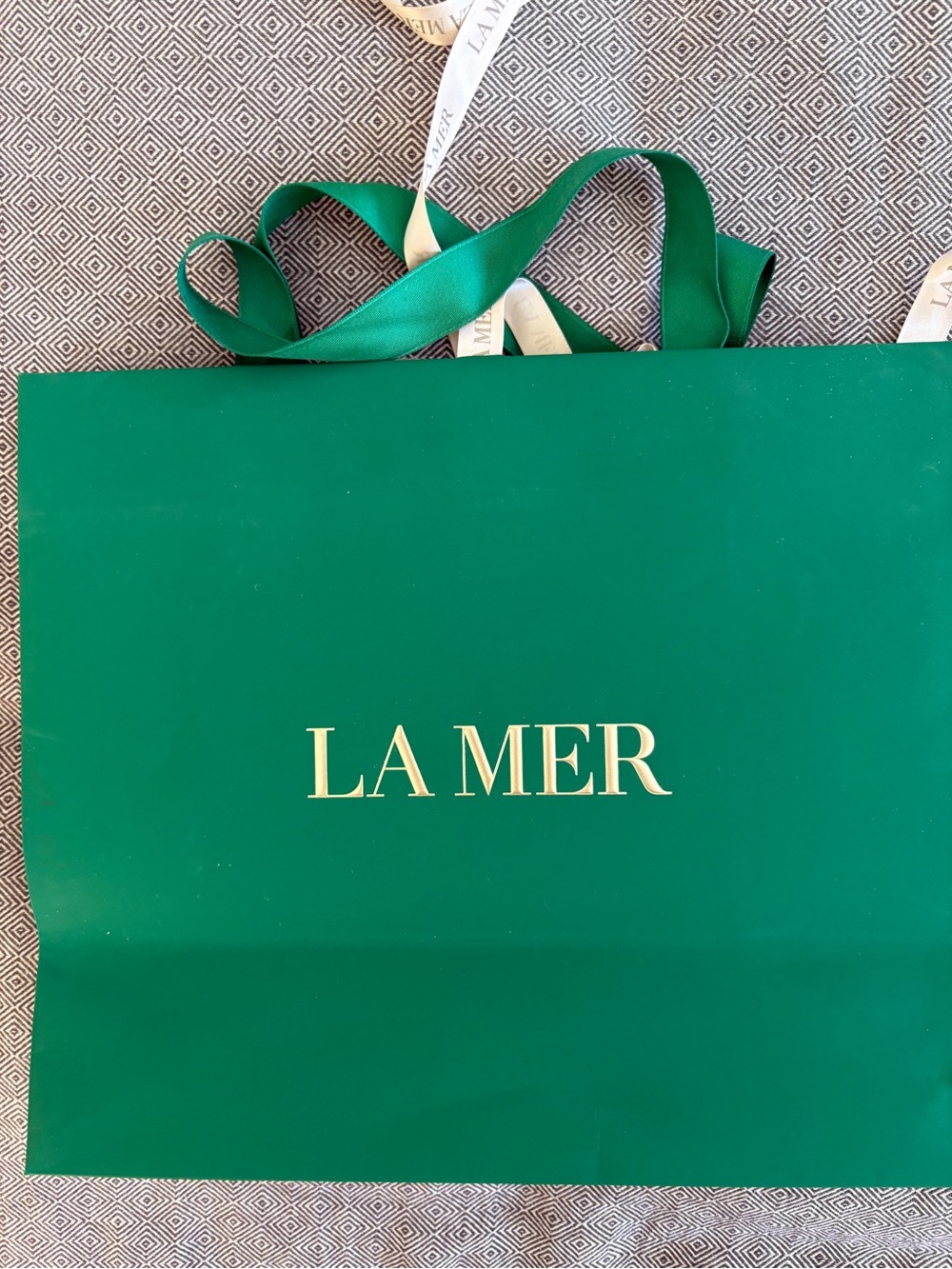 La Mer Emerald Green Shopping Bag with Gold Logo